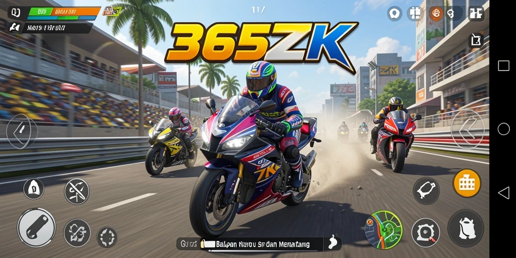 Screenshot gameplay 365ZK menampilkan aksi balapan motor yang mendebarkan.