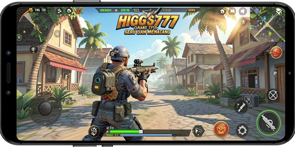 Tampilan gameplay HIGGS777 dengan aksi-tembak menembak yang mendebarkan.