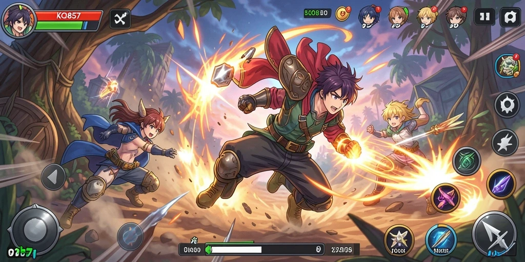 Tampilan aksi seru dalam gameplay KO857 yang penuh warna.