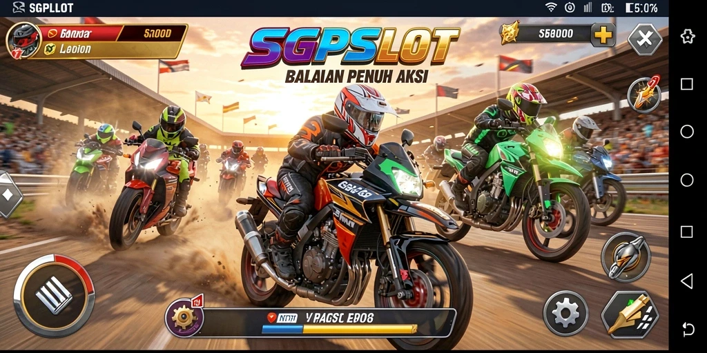 Tampilan gameplay SGPSLOT yang intens dan seru dalam balapan motor.