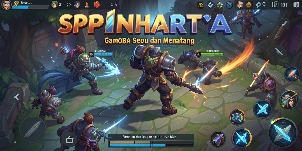 Tangkapan layar gameplay SPINHARTA menunjukkan aksi intens di arena MOBA.