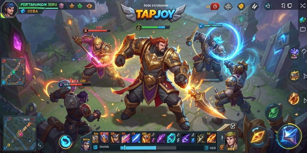 Tampilan gameplay dinamis yang menampilkan aksi pertempuran di TAPJOY.