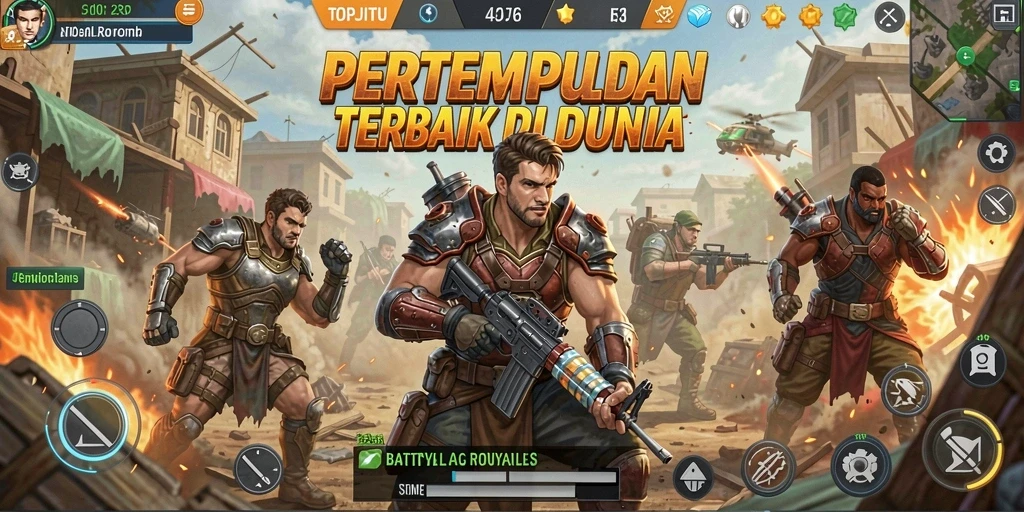 Screenshot gameplay seru dari TOPJITU dalam pertempuran Battle Royale.