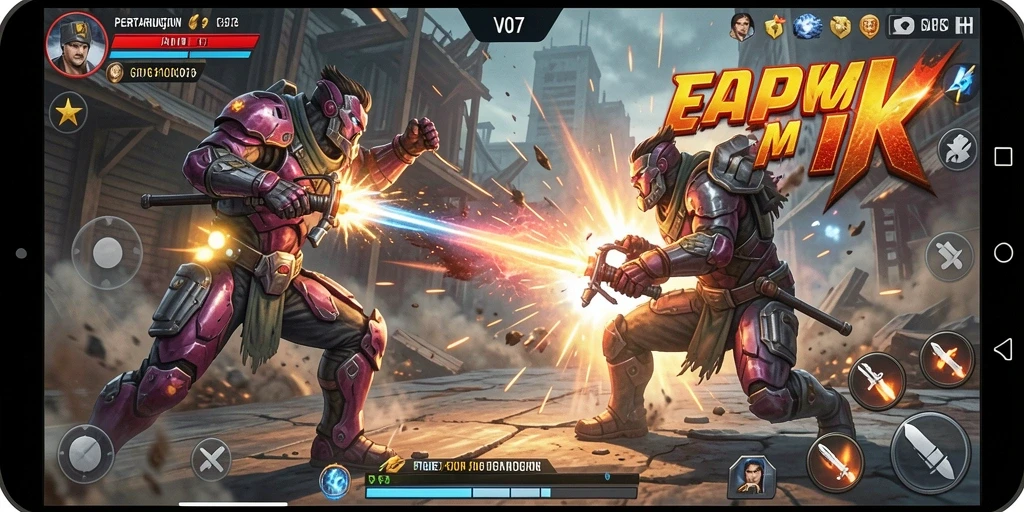 Gambaran gameplay aksi dari V07 yang mendebarkan dan kompetitif.