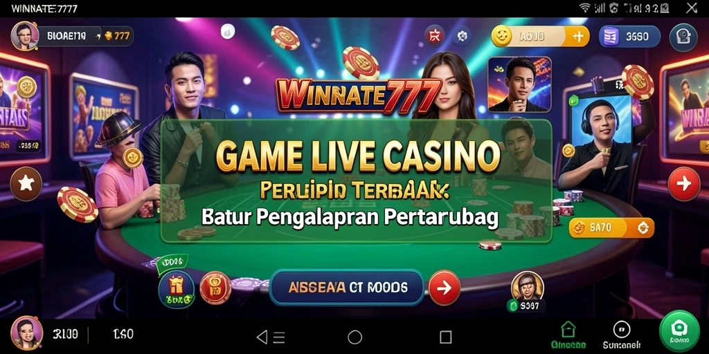 Screenshot gameplay di WINRATE777 yang menampilkan dealer langsung dan interaksi pemain.
